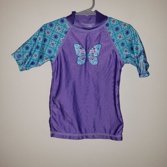 UV SKINS PURPLE AND BLUE BUTTERFLY RASHGUARD SIZE 4T - Picture 1 of 4
